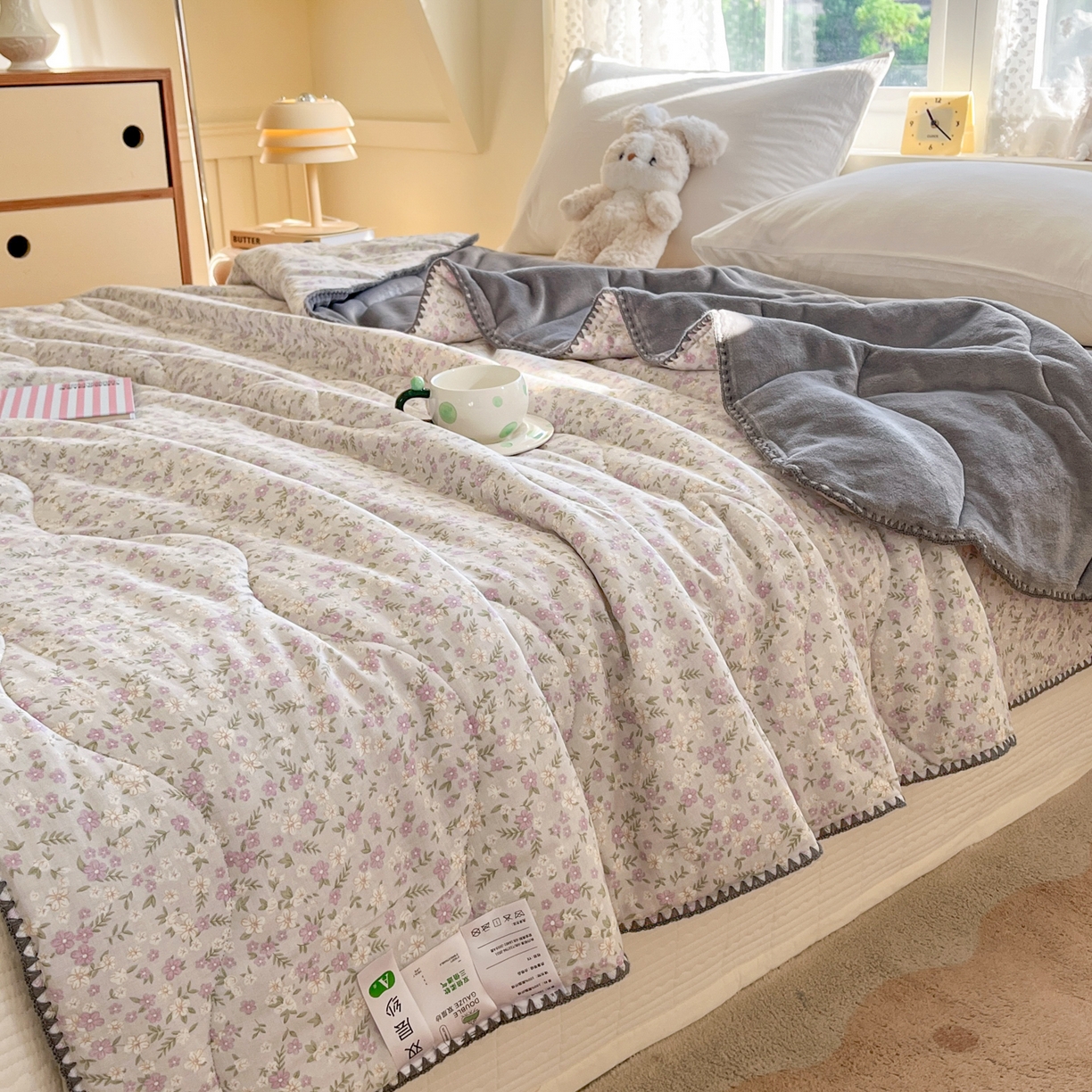 91家纺网 家纺一手货源 找家纺 小叮当家纺仓储工厂店 2025新款全棉双层纱牛奶绒毛毯毯子 双层纱毛毯-风信紫