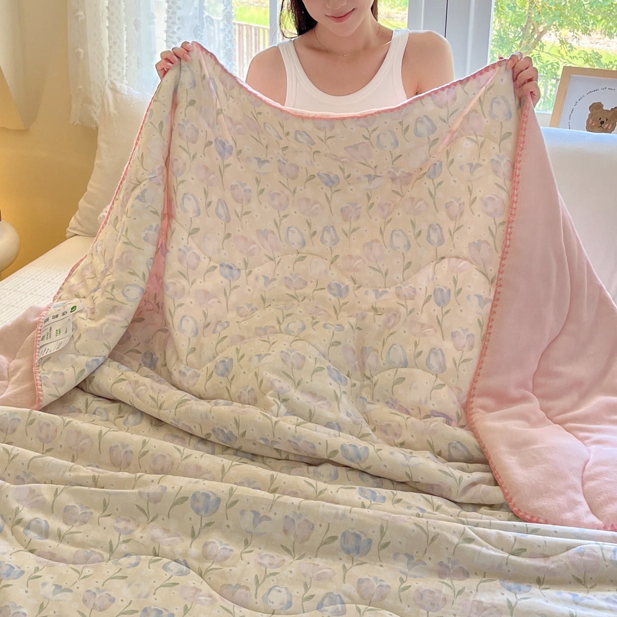 91家纺网 家纺一手货源 找家纺 小叮当家纺仓储工厂店 2025新款全棉双层纱牛奶绒毛毯毯子 双层纱毛毯-郁金花香