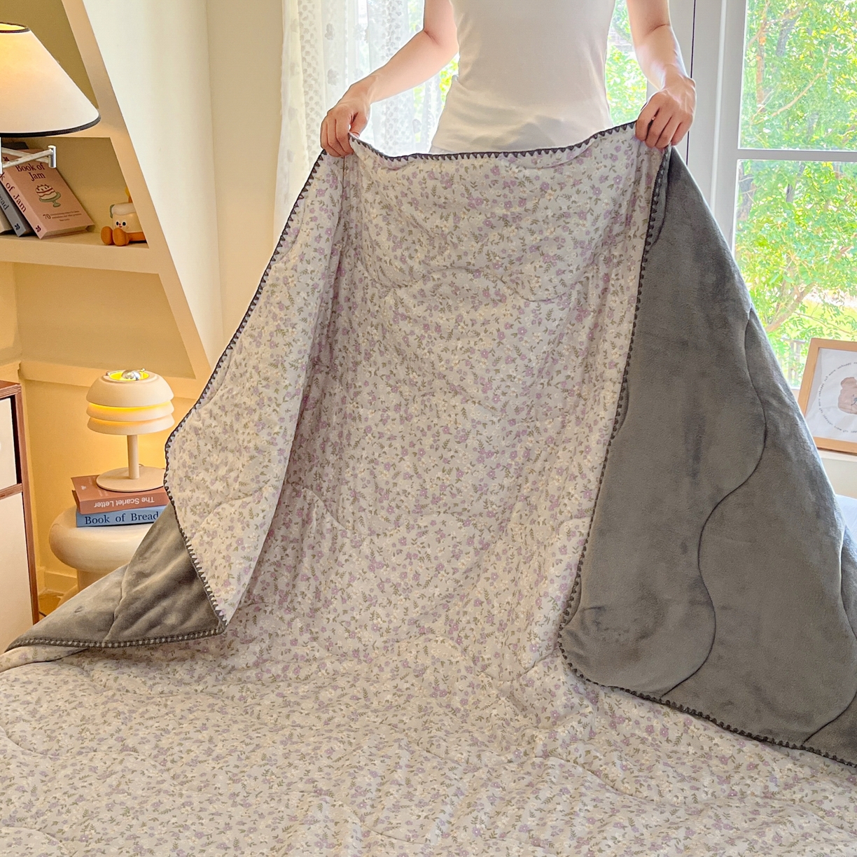 小叮当家纺仓储工厂店 2025新款全棉双层纱牛奶绒毛毯毯子 双层纱毛毯-风信紫