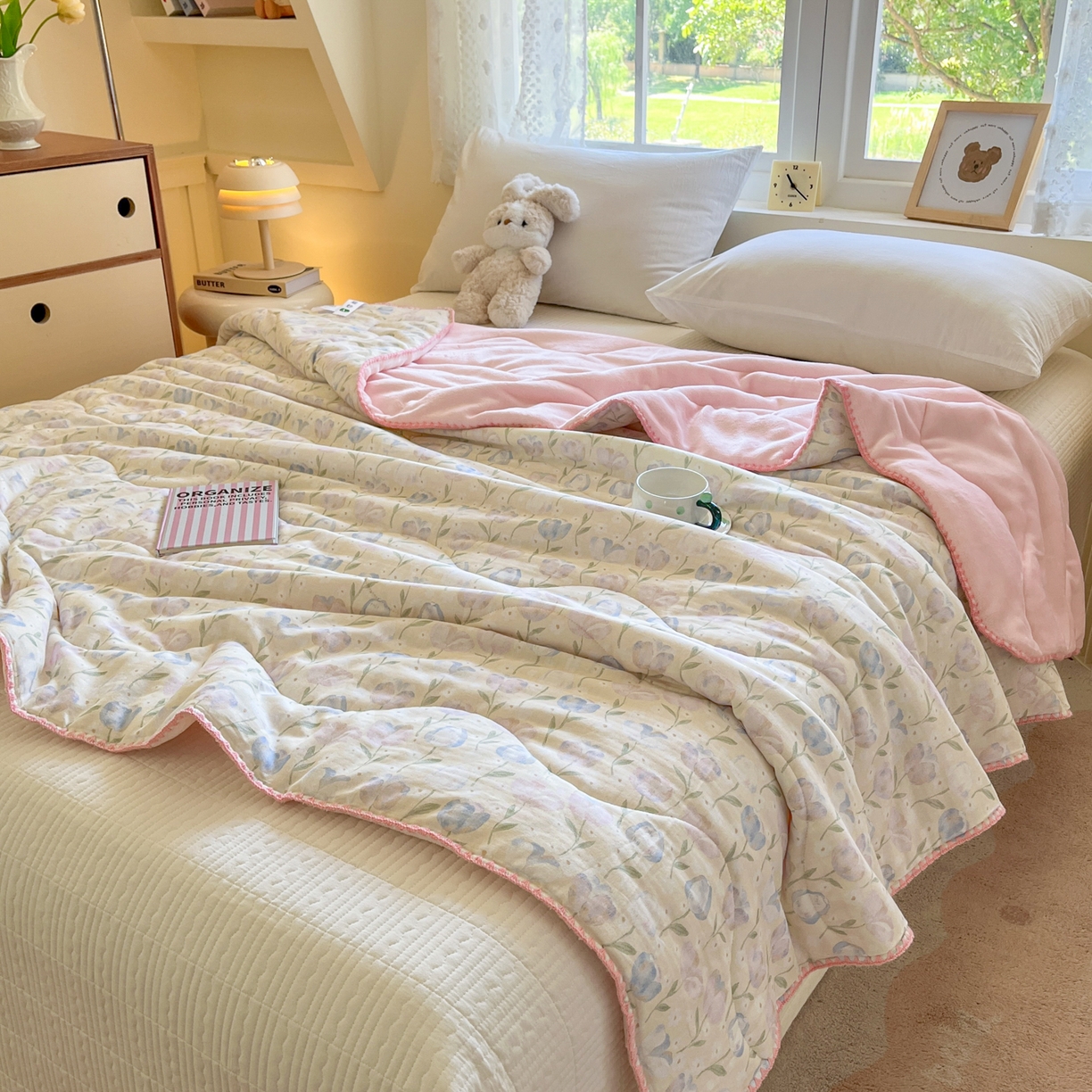 91家纺网 家纺一手货源 找家纺 小叮当家纺仓储工厂店 2025新款全棉双层纱牛奶绒毛毯毯子 双层纱毛毯-郁金花香