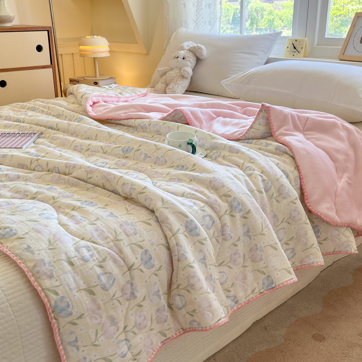 91家纺网 家纺一手货源 找家纺 小叮当家纺仓储工厂店 2025新款全棉双层纱牛奶绒毛毯毯子 双层纱毛毯-郁金花香