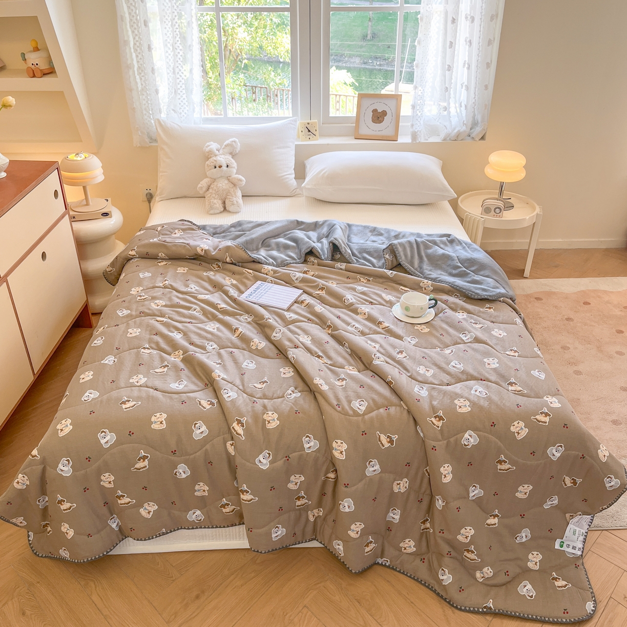 91家纺网 家纺一手货源 找家纺 小叮当家纺仓储工厂店 2025新款全棉双层纱牛奶绒毛毯毯子 双层纱毛毯-樱桃小狗