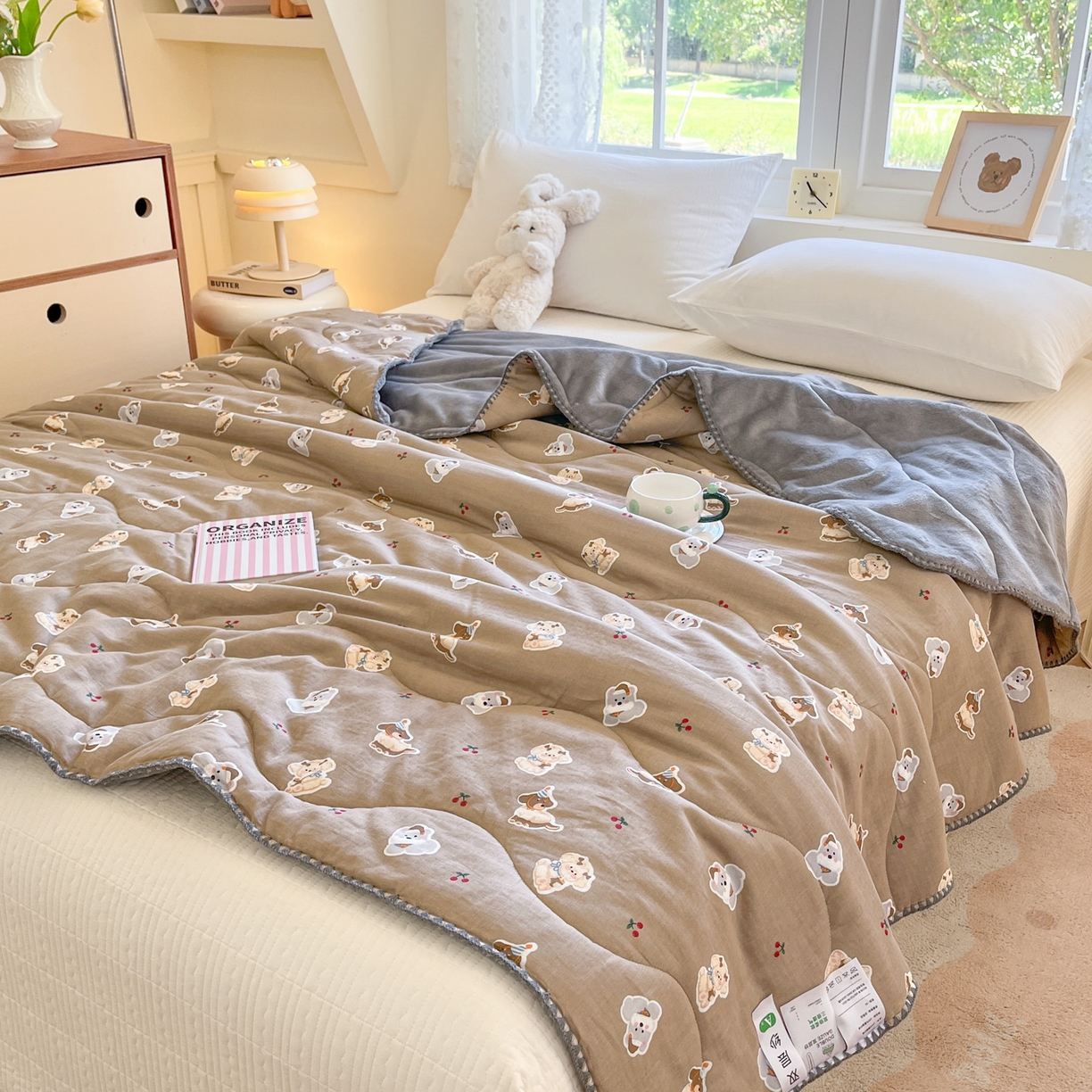 91家纺网 家纺一手货源 找家纺 小叮当家纺仓储工厂店 2025新款全棉双层纱牛奶绒毛毯毯子 双层纱毛毯-樱桃小狗