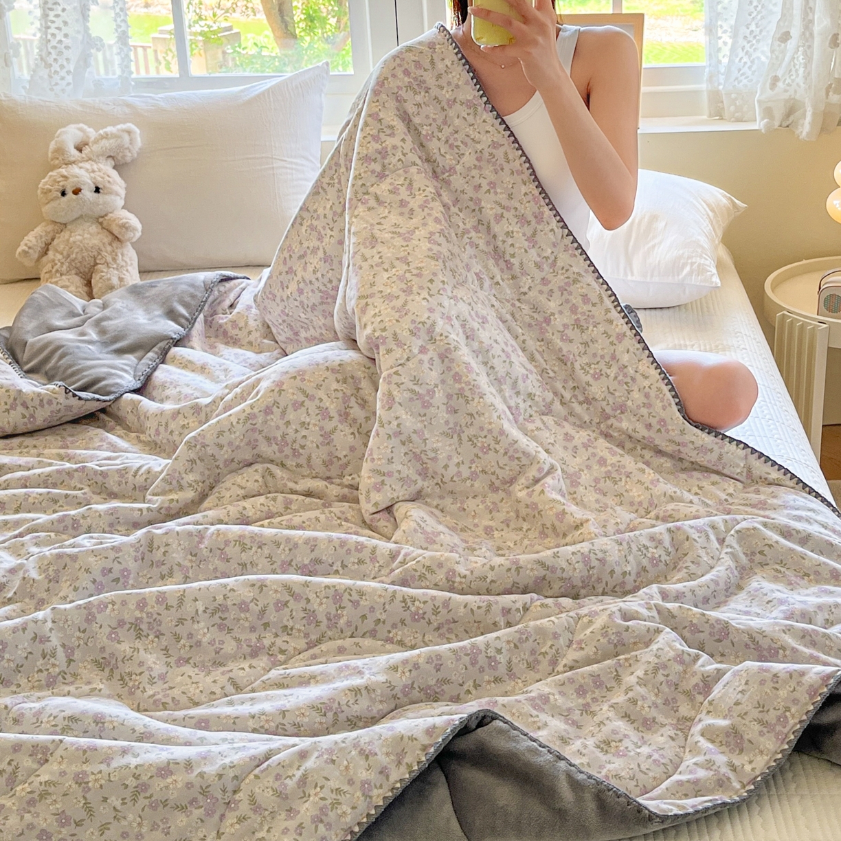 91家纺网 家纺一手货源 找家纺 小叮当家纺仓储工厂店 2025新款全棉双层纱牛奶绒毛毯毯子 双层纱毛毯-风信紫