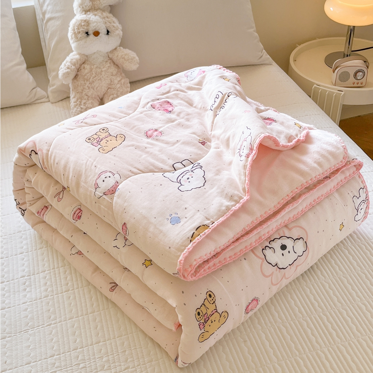 91家纺网 家纺一手货源 找家纺 小叮当家纺仓储工厂店 2025新款全棉双层纱牛奶绒毛毯毯子 双层纱毛毯-甜蜜地带