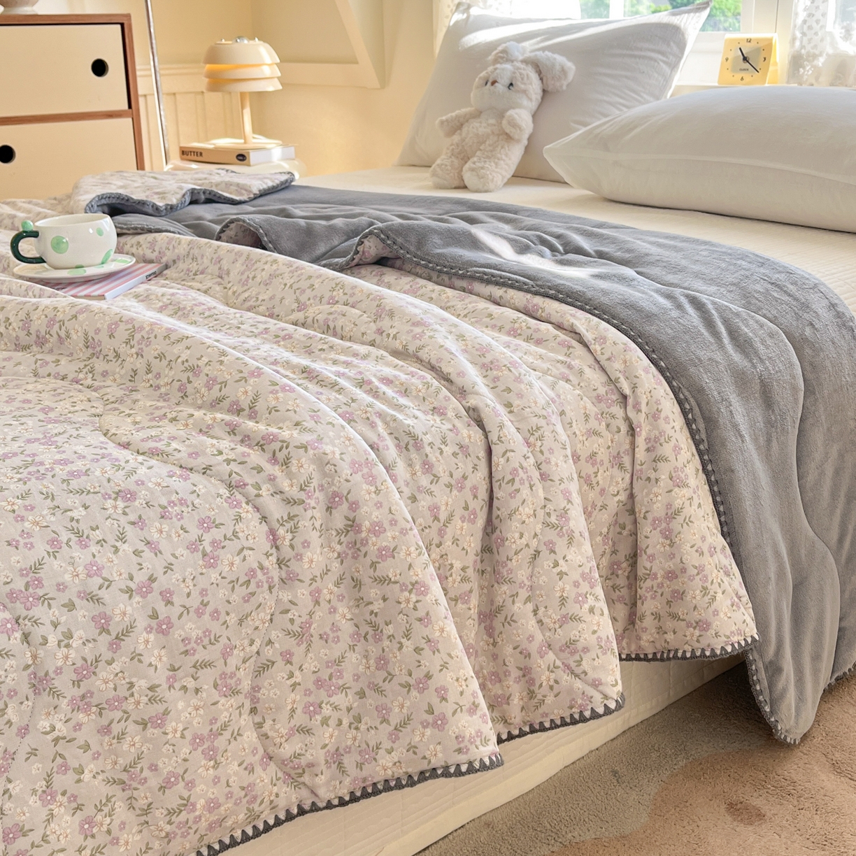 91家纺网 家纺一手货源 找家纺 小叮当家纺仓储工厂店 2025新款全棉双层纱牛奶绒毛毯毯子 双层纱毛毯-风信紫