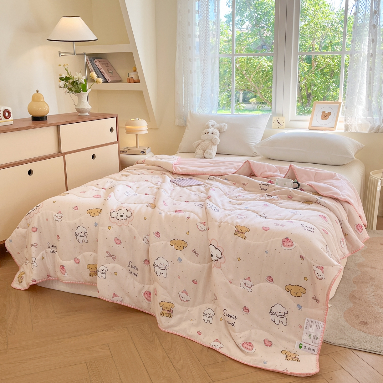 91家纺网 家纺一手货源 找家纺 小叮当家纺仓储工厂店 2025新款全棉双层纱牛奶绒毛毯毯子 双层纱毛毯-甜蜜地带