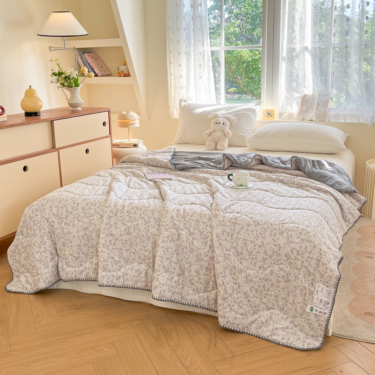 91家纺网 家纺一手货源 找家纺 小叮当家纺仓储工厂店 2025新款全棉双层纱牛奶绒毛毯毯子 双层纱毛毯-风信紫