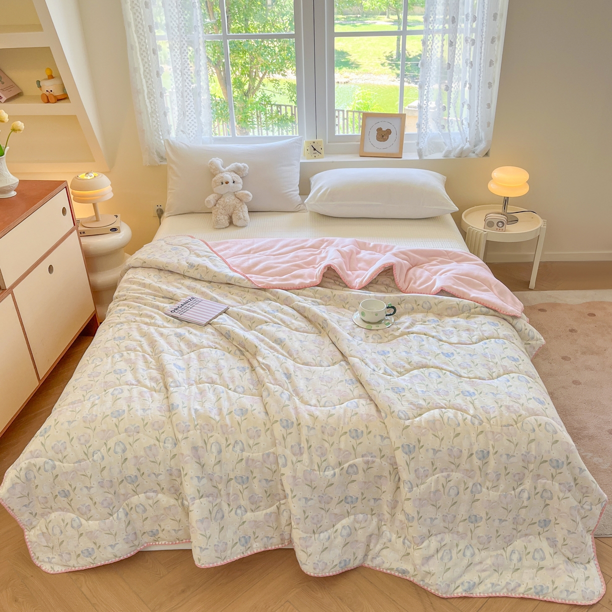 91家纺网 家纺一手货源 找家纺 小叮当家纺仓储工厂店 2025新款全棉双层纱牛奶绒毛毯毯子 双层纱毛毯-郁金花香