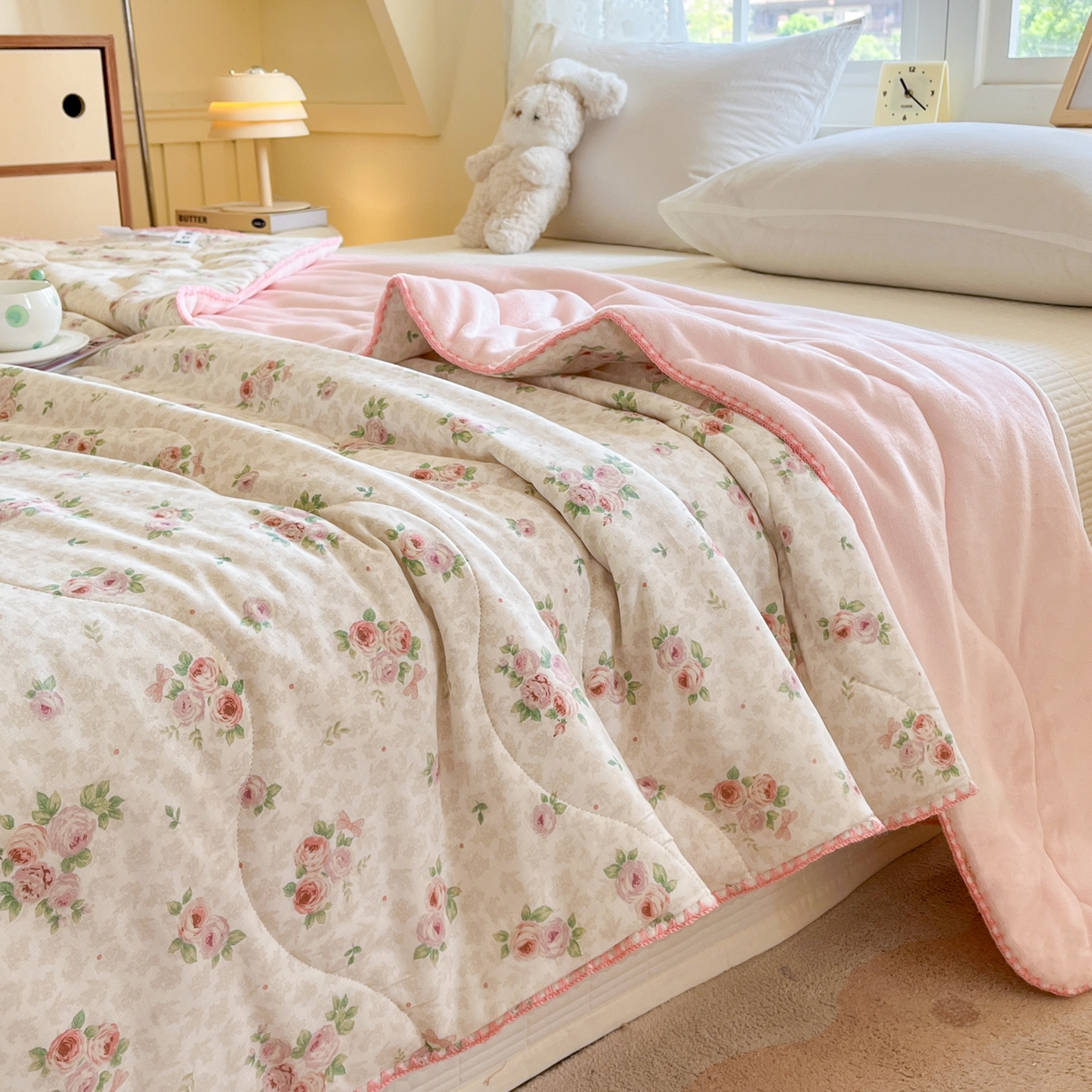 91家纺网 家纺一手货源 找家纺 小叮当家纺仓储工厂店 2025新款全棉双层纱牛奶绒毛毯毯子 双层纱毛毯-春日暖阳