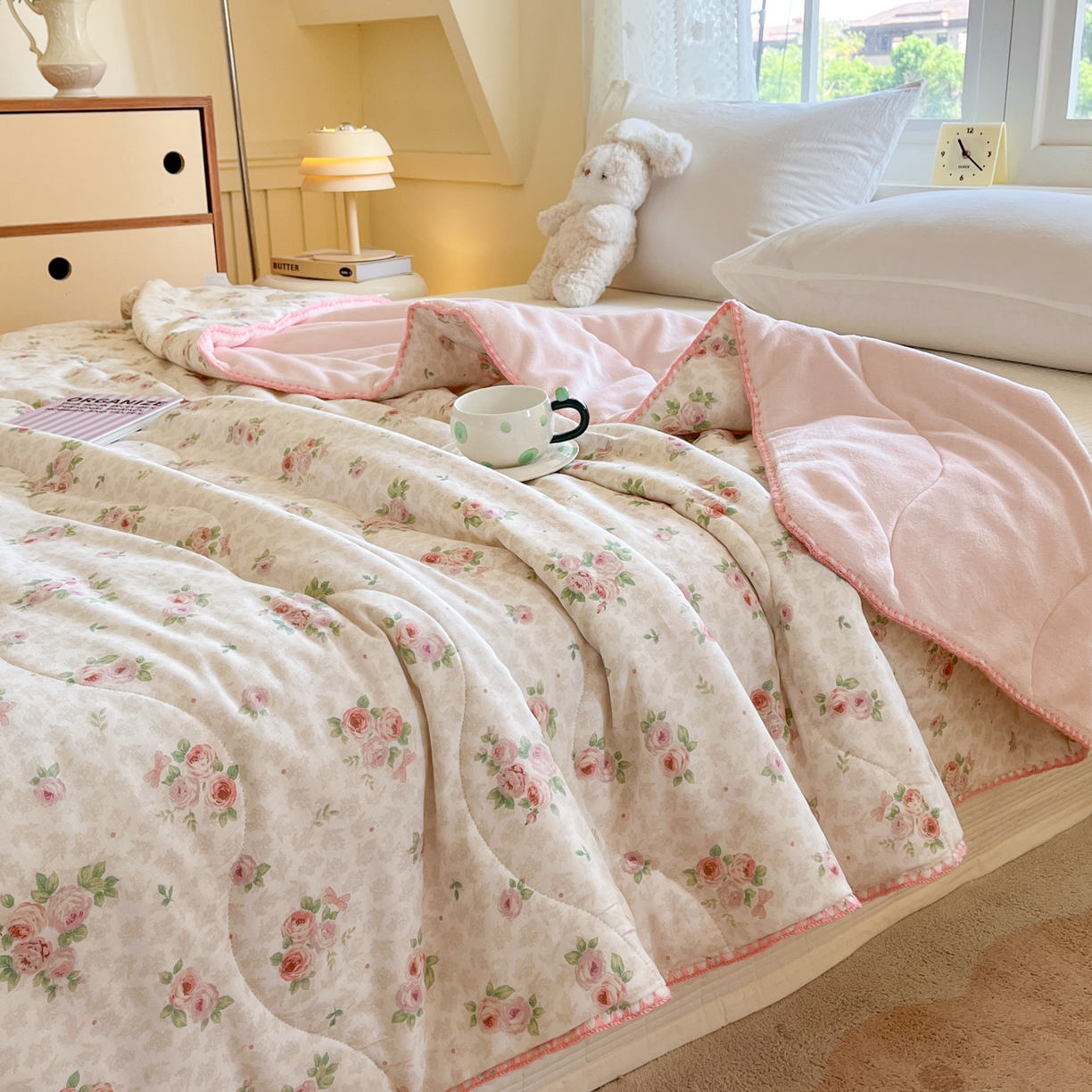 91家纺网 家纺一手货源 找家纺 小叮当家纺仓储工厂店 2025新款全棉双层纱牛奶绒毛毯毯子 双层纱毛毯-春日暖阳