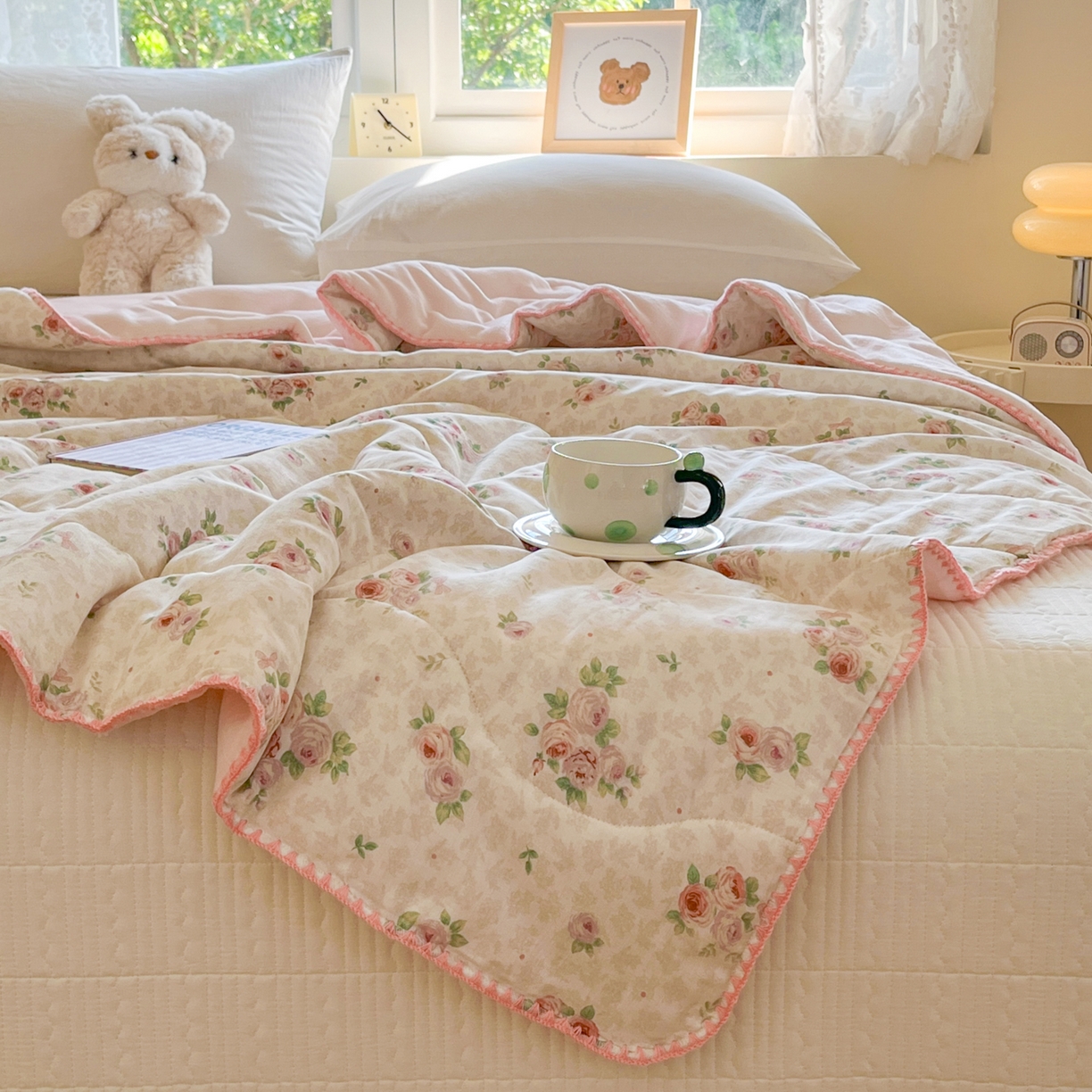 91家纺网 家纺一手货源 找家纺 小叮当家纺仓储工厂店 2025新款全棉双层纱牛奶绒毛毯毯子 双层纱毛毯-春日暖阳