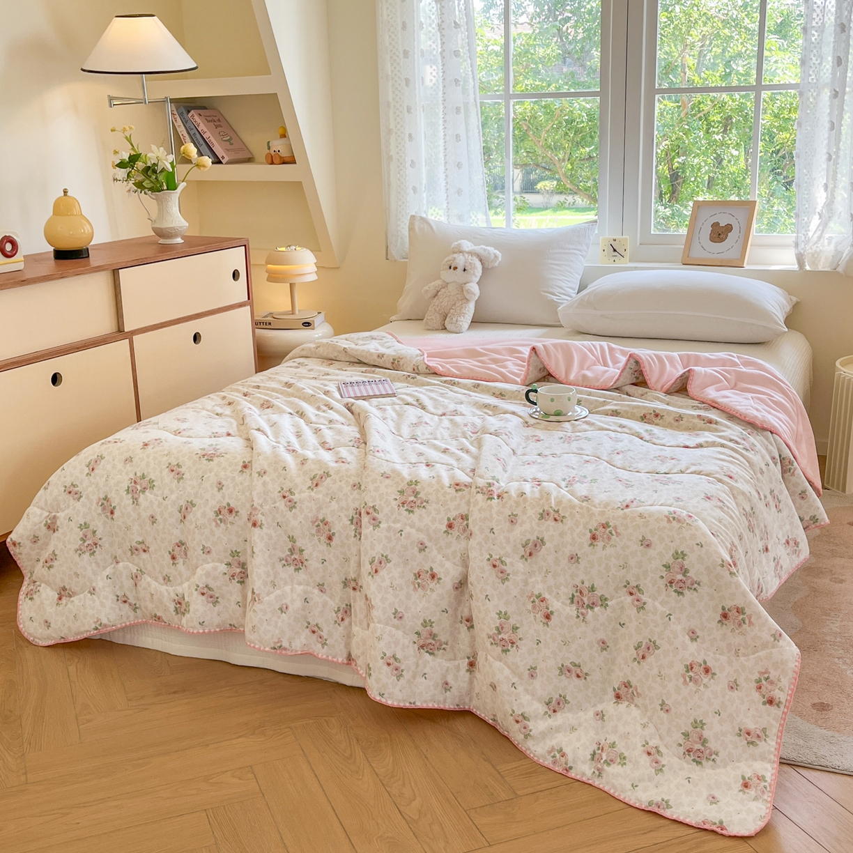 91家纺网 家纺一手货源 找家纺 小叮当家纺仓储工厂店 2025新款全棉双层纱牛奶绒毛毯毯子 双层纱毛毯-春日暖阳