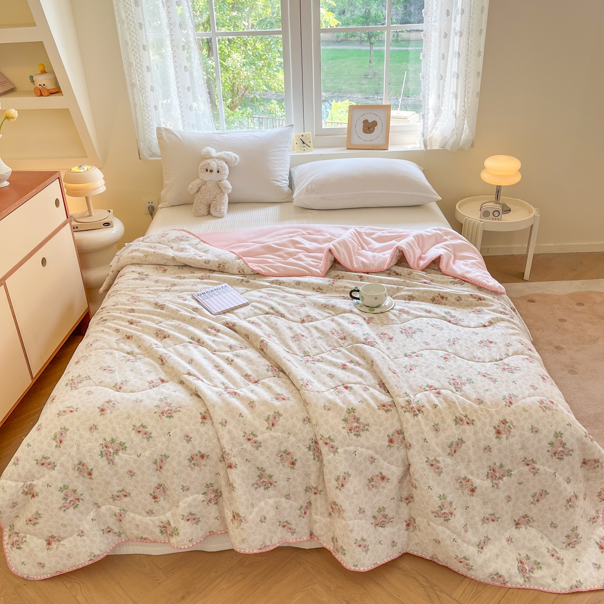 91家纺网 家纺一手货源 找家纺 小叮当家纺仓储工厂店 2025新款全棉双层纱牛奶绒毛毯毯子 双层纱毛毯-春日暖阳