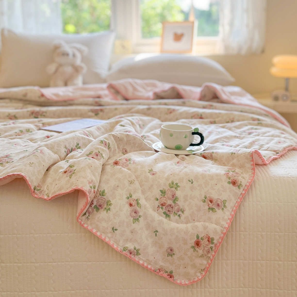 91家纺网 家纺一手货源 找家纺 小叮当家纺仓储工厂店 2025新款全棉双层纱牛奶绒毛毯毯子 双层纱毛毯-春日暖阳