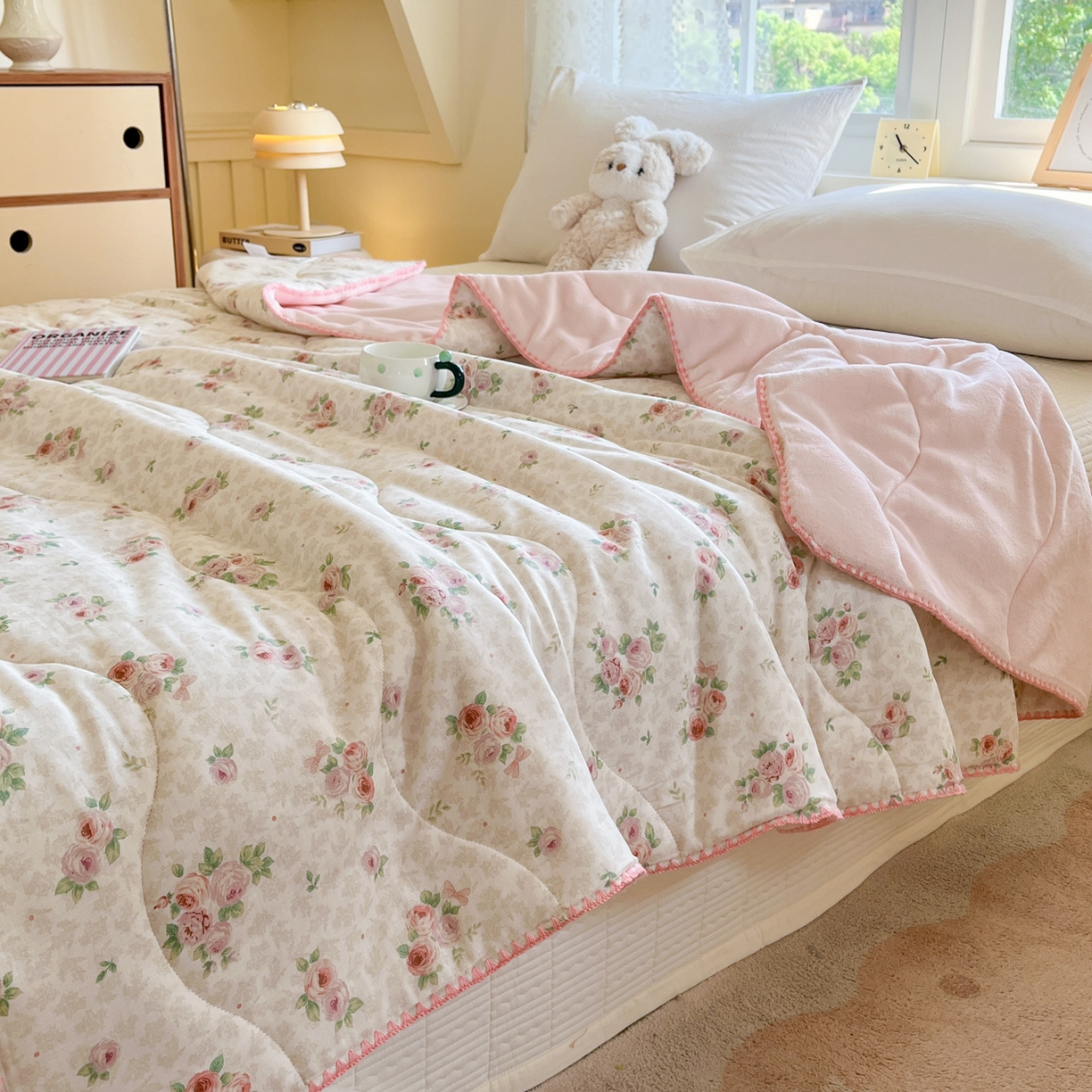 91家纺网 家纺一手货源 找家纺 小叮当家纺仓储工厂店 2025新款全棉双层纱牛奶绒毛毯毯子 双层纱毛毯-春日暖阳