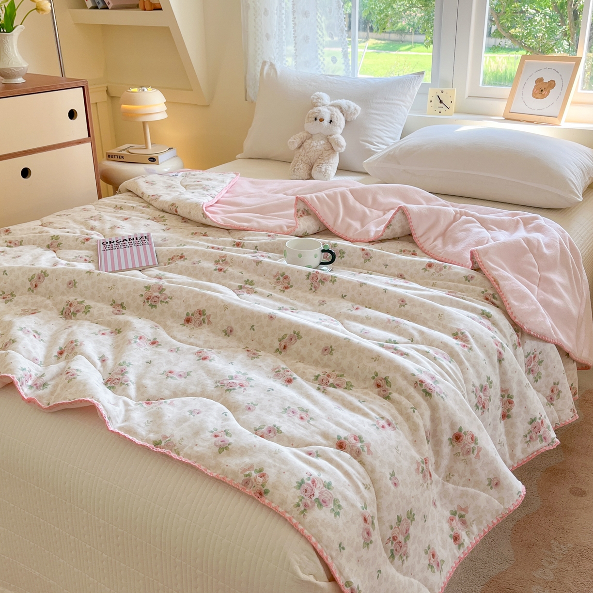 91家纺网 家纺一手货源 找家纺 小叮当家纺仓储工厂店 2025新款全棉双层纱牛奶绒毛毯毯子 双层纱毛毯-春日暖阳