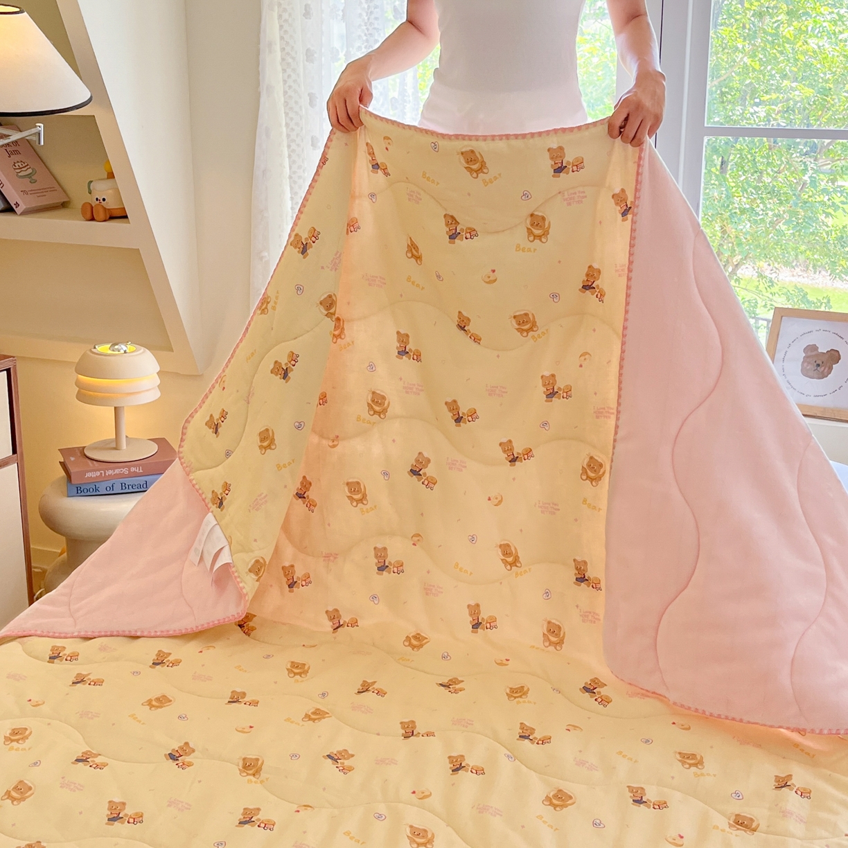 小叮当家纺仓储工厂店 2025新款全棉双层纱牛奶绒毛毯毯子 双层纱毛毯-小熊故事