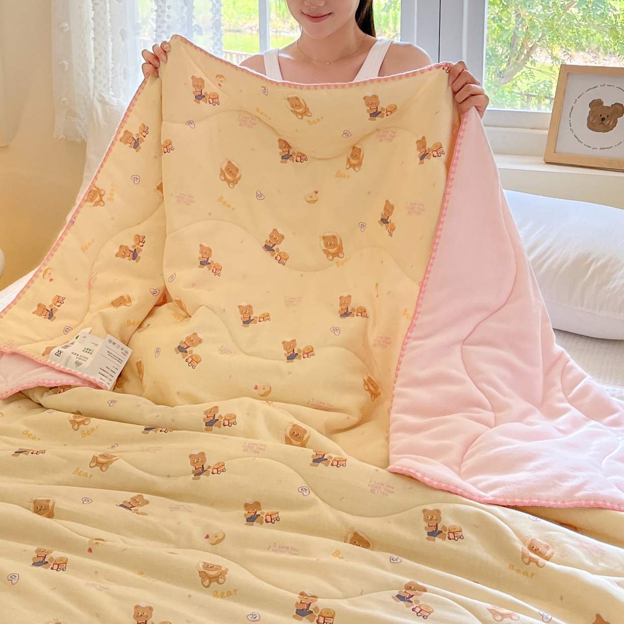 91家纺网 家纺一手货源 找家纺 小叮当家纺仓储工厂店 2025新款全棉双层纱牛奶绒毛毯毯子 双层纱毛毯-小熊故事