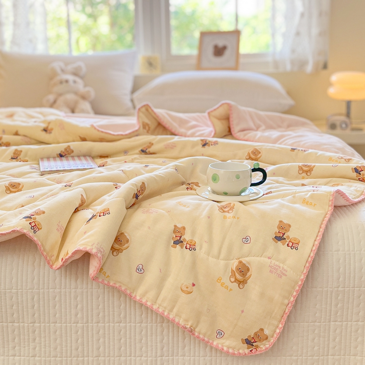 91家纺网 家纺一手货源 找家纺 小叮当家纺仓储工厂店 2025新款全棉双层纱牛奶绒毛毯毯子 双层纱毛毯-小熊故事