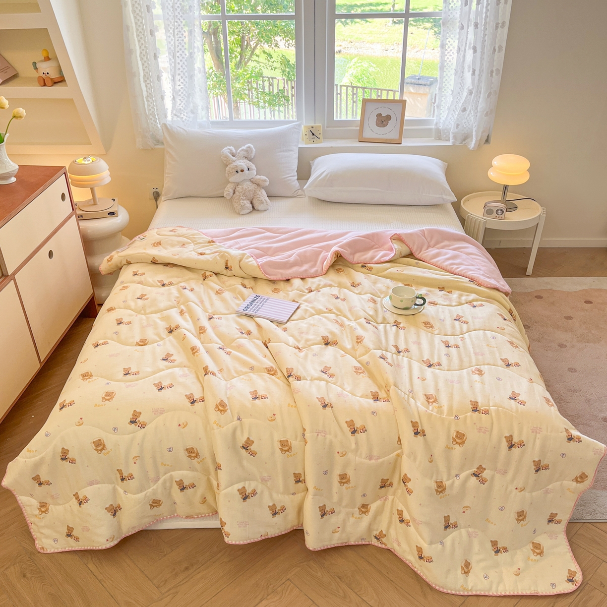 91家纺网 家纺一手货源 找家纺 小叮当家纺仓储工厂店 2025新款全棉双层纱牛奶绒毛毯毯子 双层纱毛毯-小熊故事