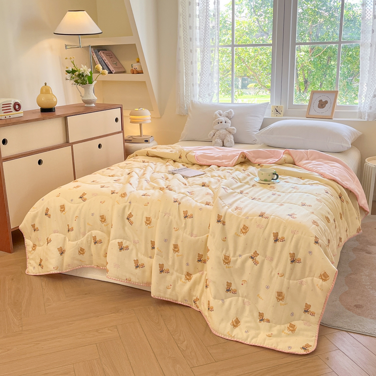 91家纺网 家纺一手货源 找家纺 小叮当家纺仓储工厂店 2025新款全棉双层纱牛奶绒毛毯毯子 双层纱毛毯-小熊故事