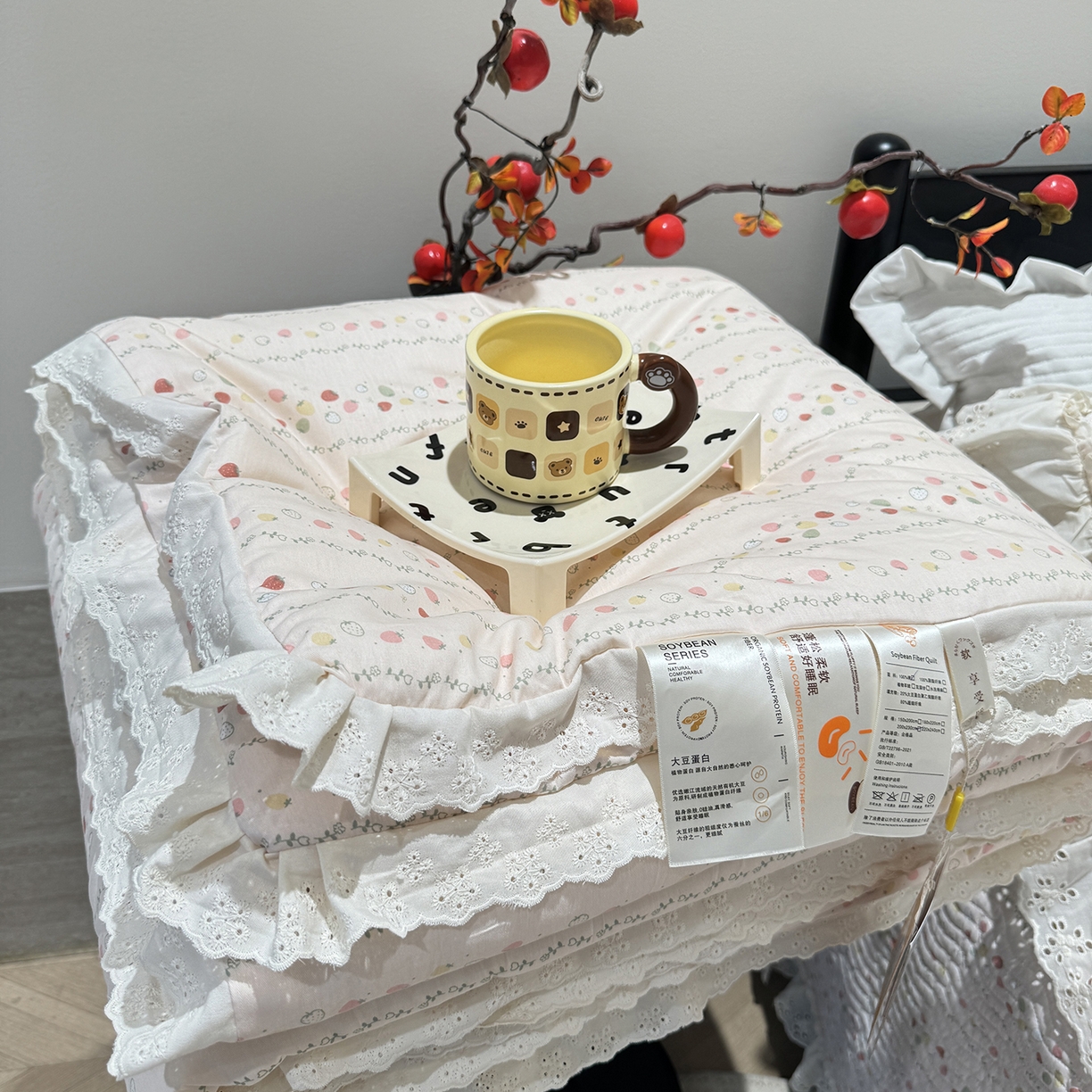 （总）莱豫家纺 2025新款全棉花边四季被5斤有同款床盖三件套