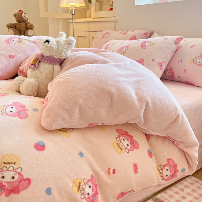 91家纺网 家纺一手货源 找家纺 （总）澜妃 2025新款软fufu加厚保暖可爱系简约牛奶绒四件套-大床图