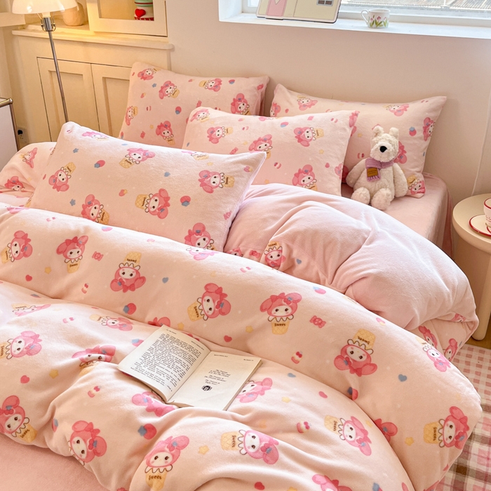 91家纺网 家纺一手货源 找家纺 （总）澜妃 2025新款软fufu加厚保暖可爱系简约牛奶绒四件套-大床图