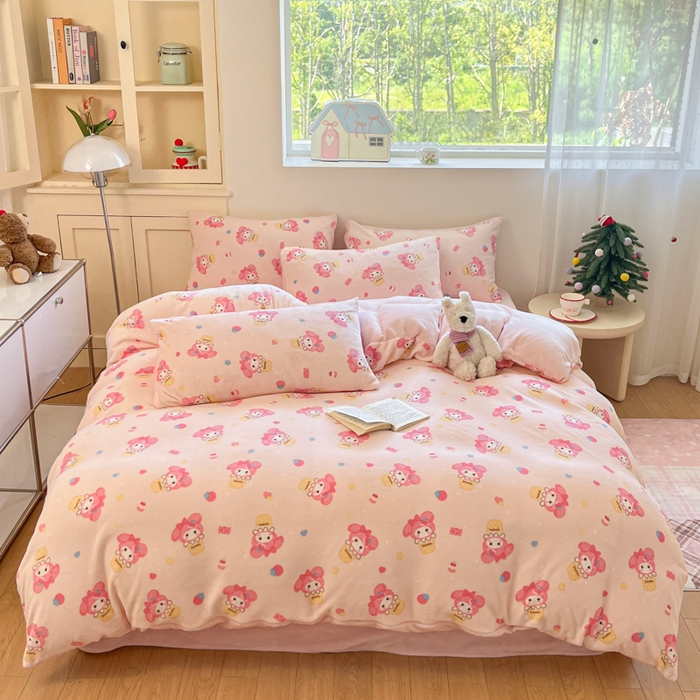 91家纺网 家纺一手货源 找家纺 （总）澜妃 2025新款软fufu加厚保暖可爱系简约牛奶绒四件套-大床图