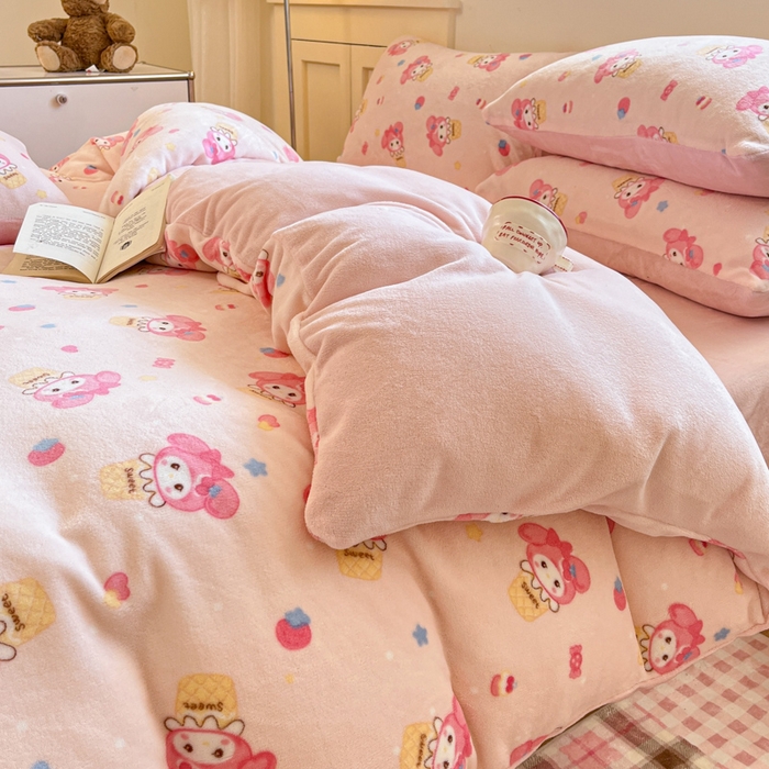 91家纺网 家纺一手货源 找家纺 （总）澜妃 2025新款软fufu加厚保暖可爱系简约牛奶绒四件套-大床图