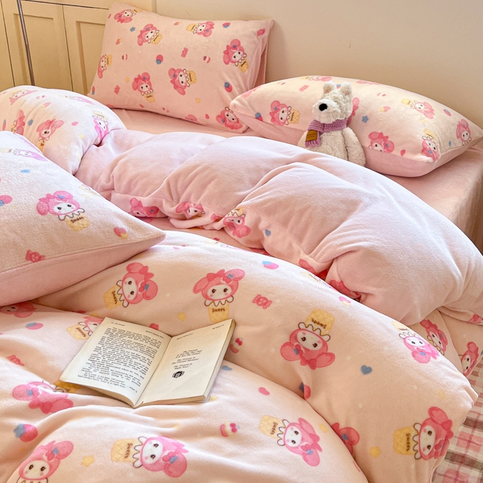 91家纺网 家纺一手货源 找家纺 （总）澜妃 2025新款软fufu加厚保暖可爱系简约牛奶绒四件套-大床图