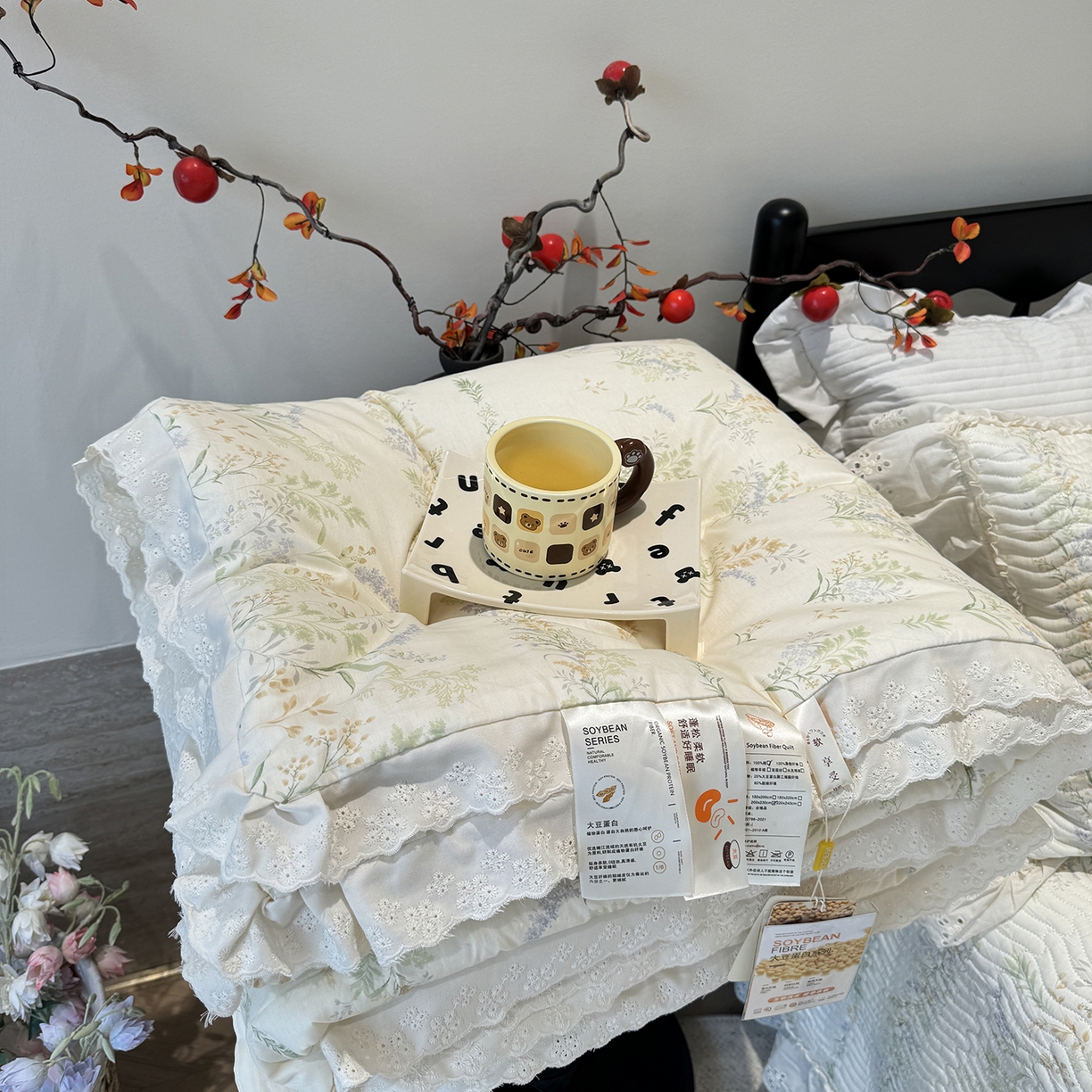 91家纺网 家纺一手货源 找家纺 （总）莱豫家纺 2025新款全棉花边四季被5斤有同款床盖三件套