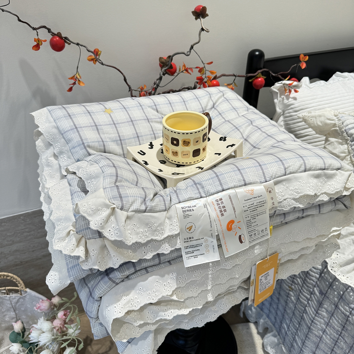 91家纺网 家纺一手货源 找家纺 （总）莱豫家纺 2025新款全棉花边四季被5斤有同款床盖三件套