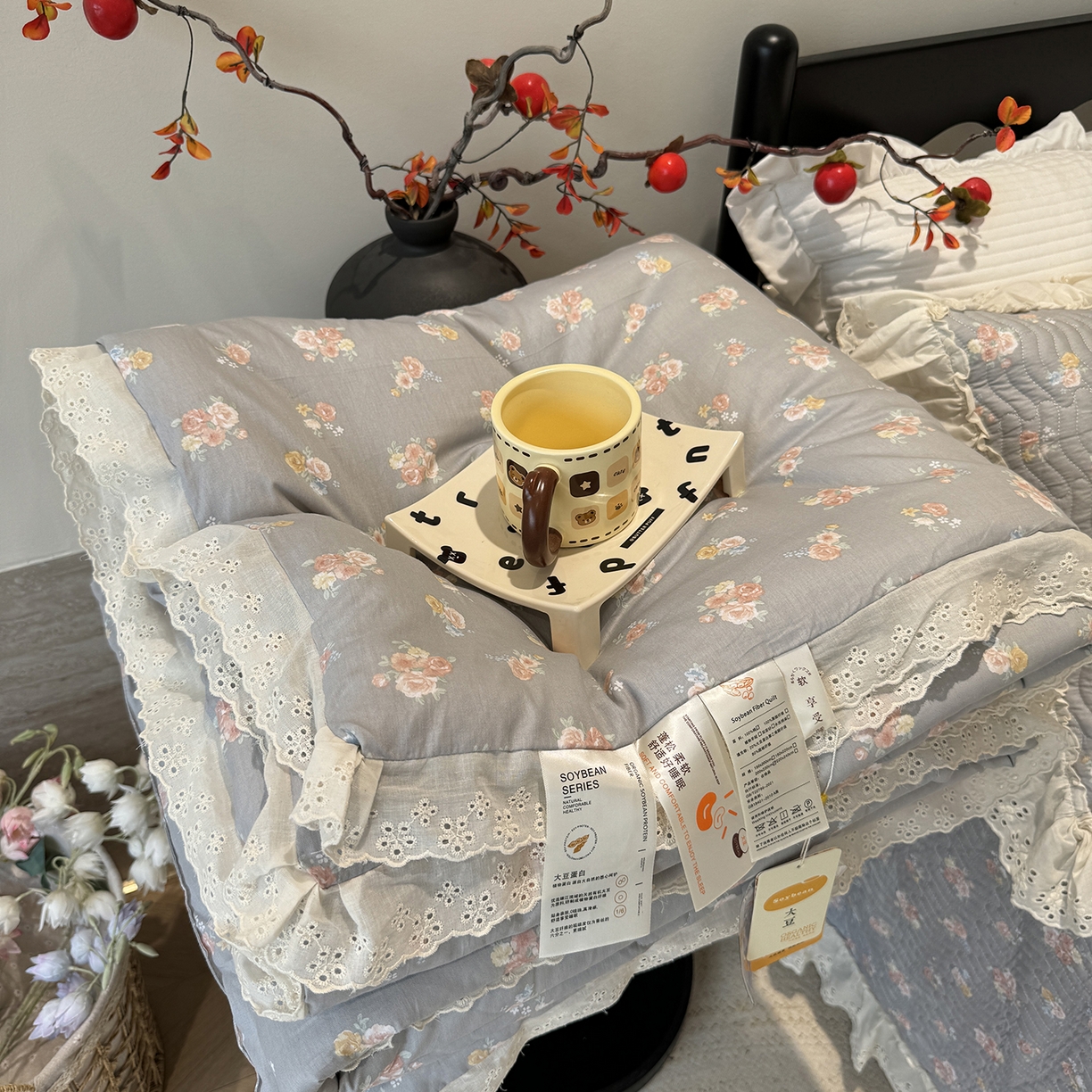 91家纺网 家纺一手货源 找家纺 （总）莱豫家纺 2025新款全棉花边四季被5斤有同款床盖三件套