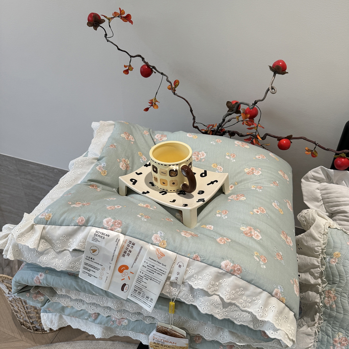 91家纺网 家纺一手货源 找家纺 （总）莱豫家纺 2025新款全棉花边四季被5斤有同款床盖三件套