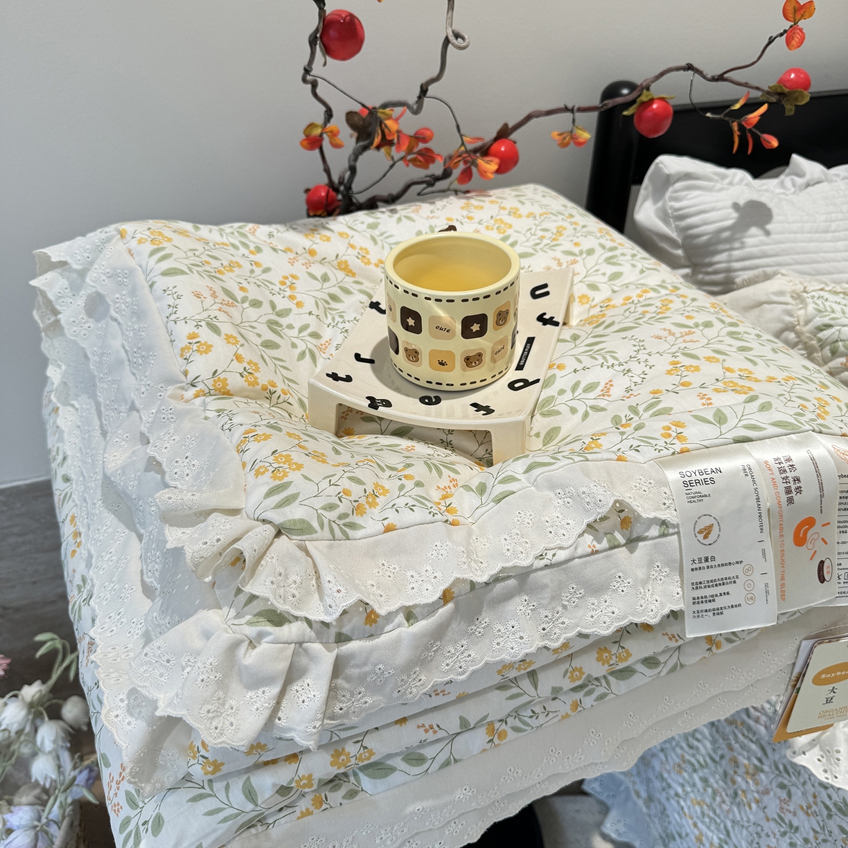 91家纺网 家纺一手货源 找家纺 （总）莱豫家纺 2025新款全棉花边四季被5斤有同款床盖三件套