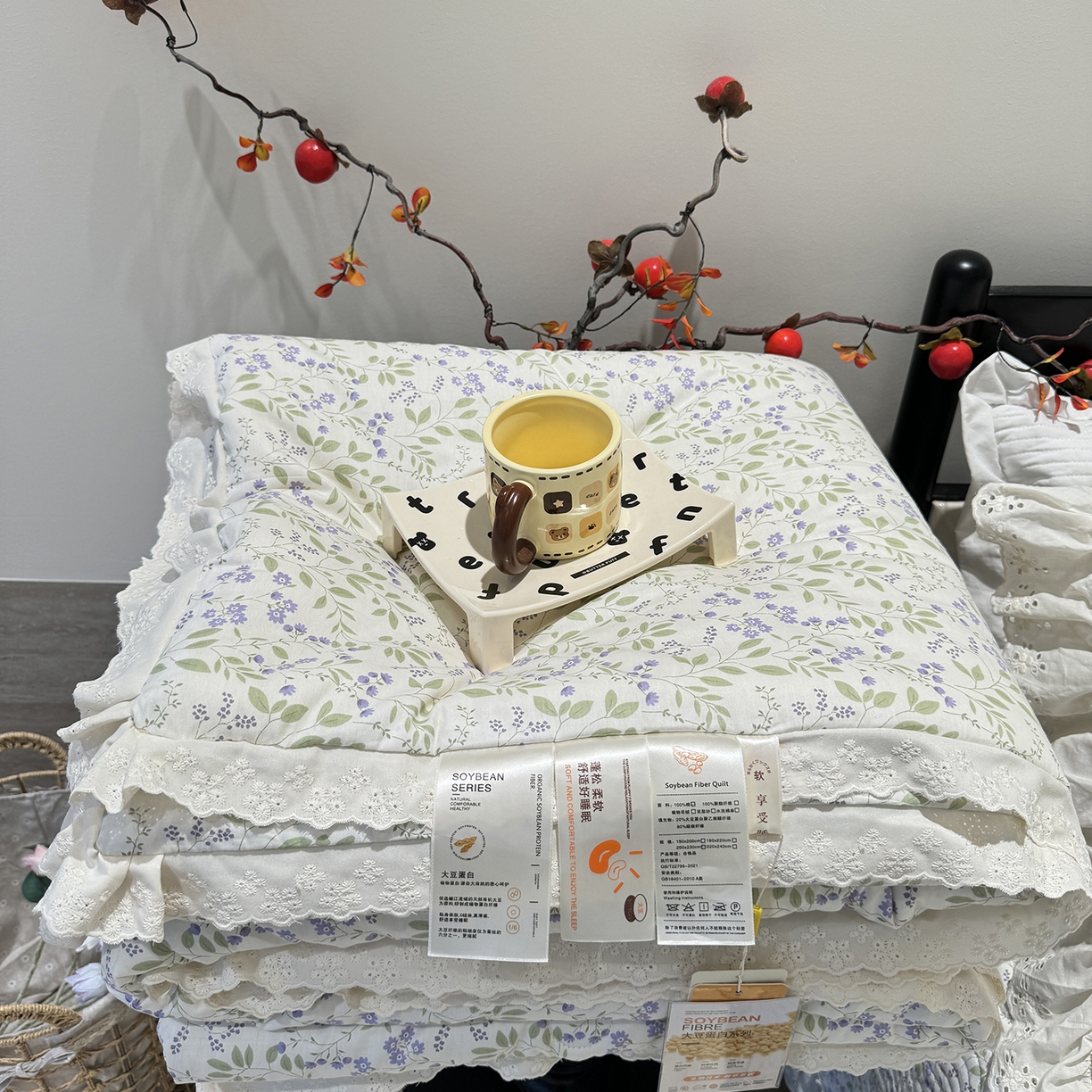 91家纺网 家纺一手货源 找家纺 （总）莱豫家纺 2025新款全棉花边四季被5斤有同款床盖三件套