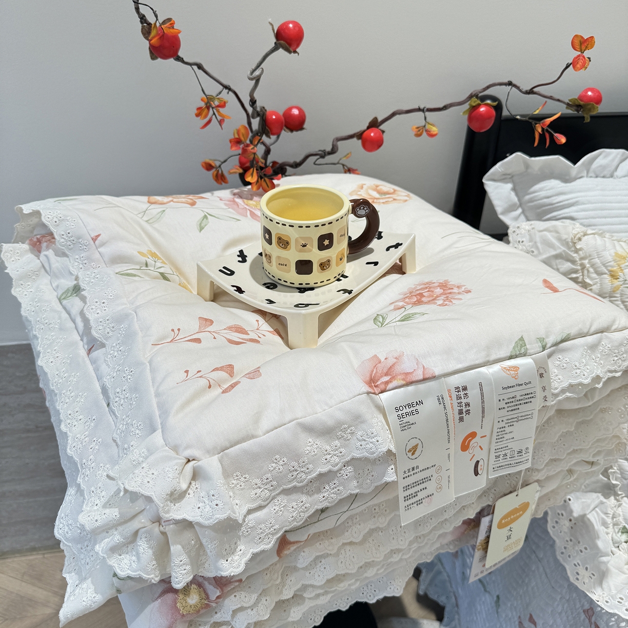 91家纺网 家纺一手货源 找家纺 （总）莱豫家纺 2025新款全棉花边四季被5斤有同款床盖三件套