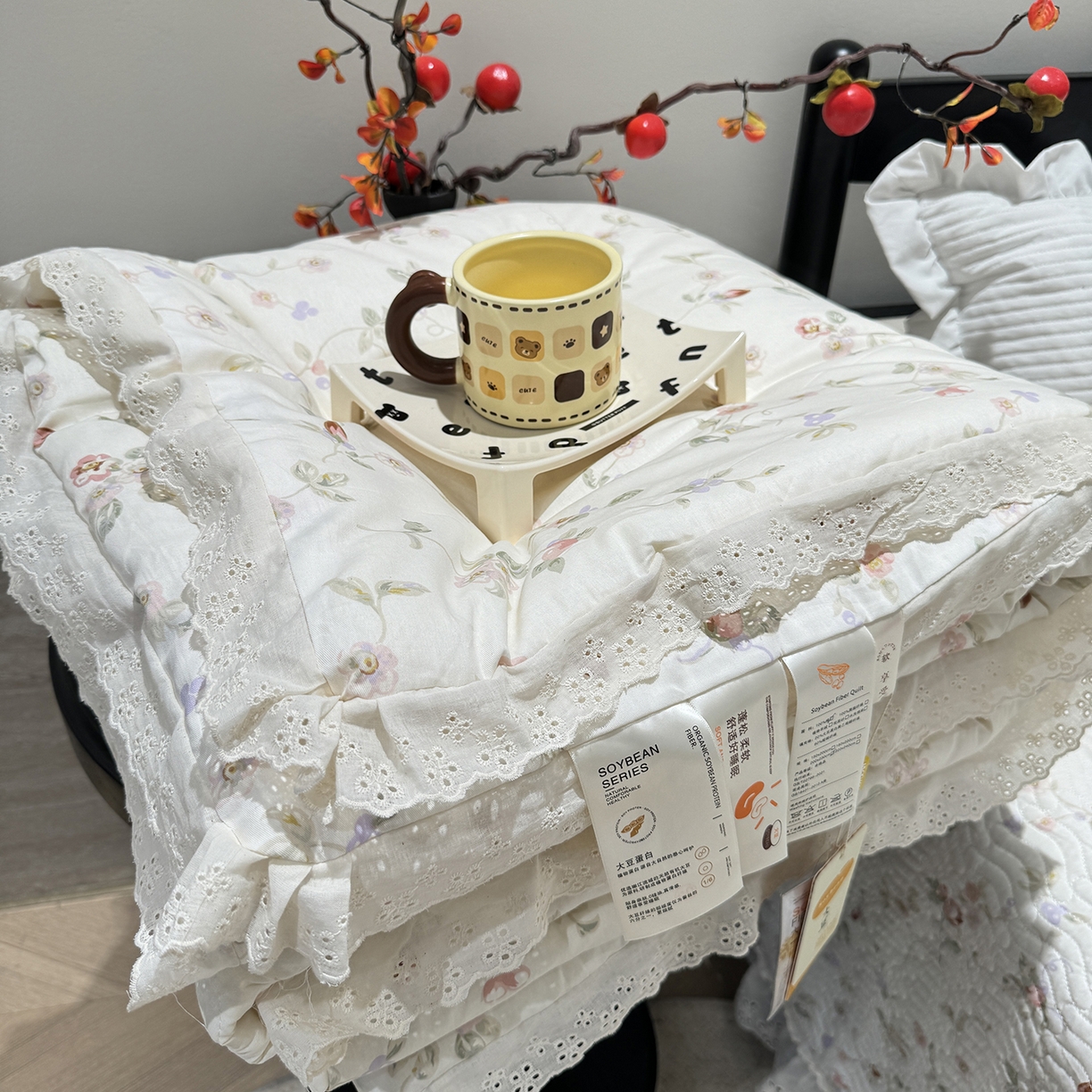 91家纺网 家纺一手货源 找家纺 （总）莱豫家纺 2025新款全棉花边四季被5斤有同款床盖三件套