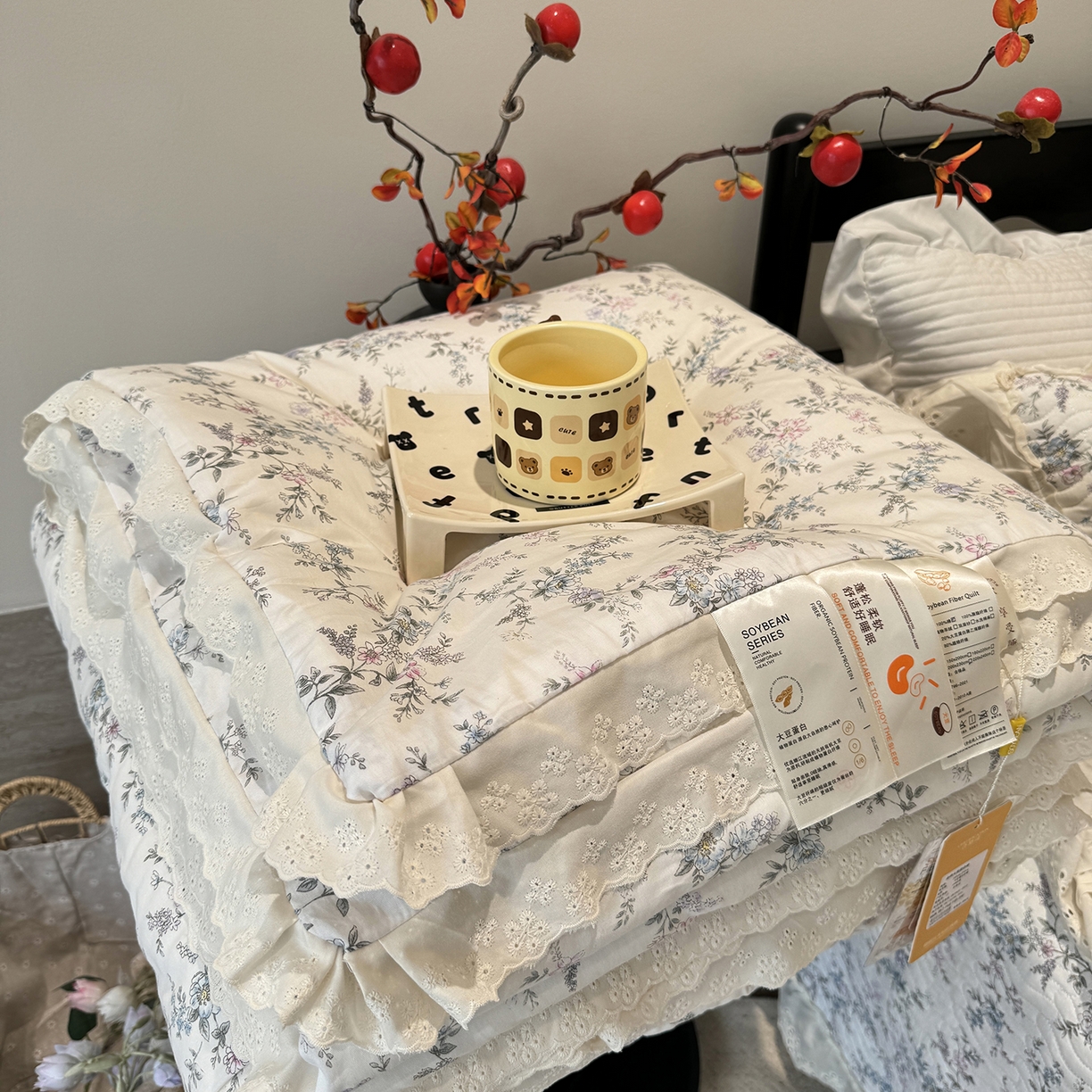 91家纺网 家纺一手货源 找家纺 （总）莱豫家纺 2025新款全棉花边四季被5斤有同款床盖三件套