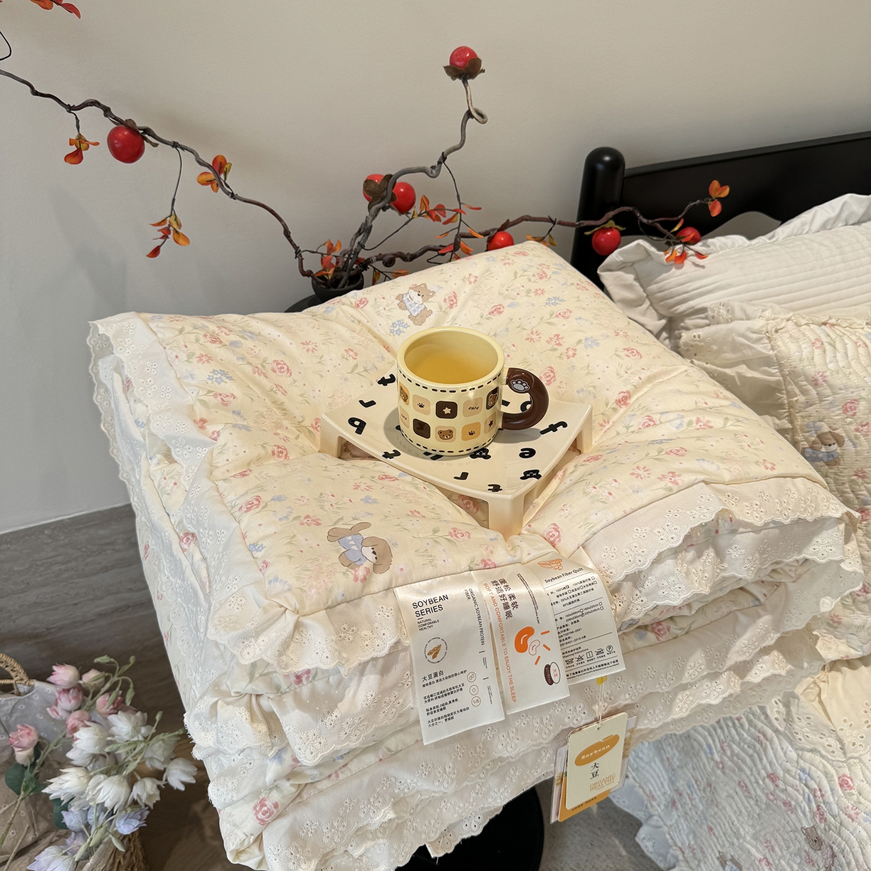 91家纺网 家纺一手货源 找家纺 （总）莱豫家纺 2025新款全棉花边四季被5斤有同款床盖三件套