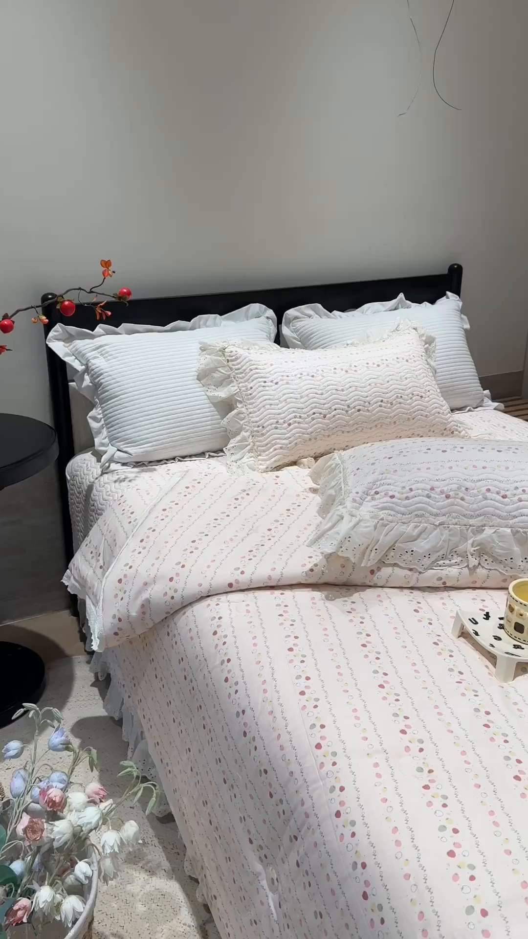 91家纺网 家纺一手货源 找家纺 莱豫家纺 2025新款全棉花边四季被5斤有同款床盖三件套 草莓酱