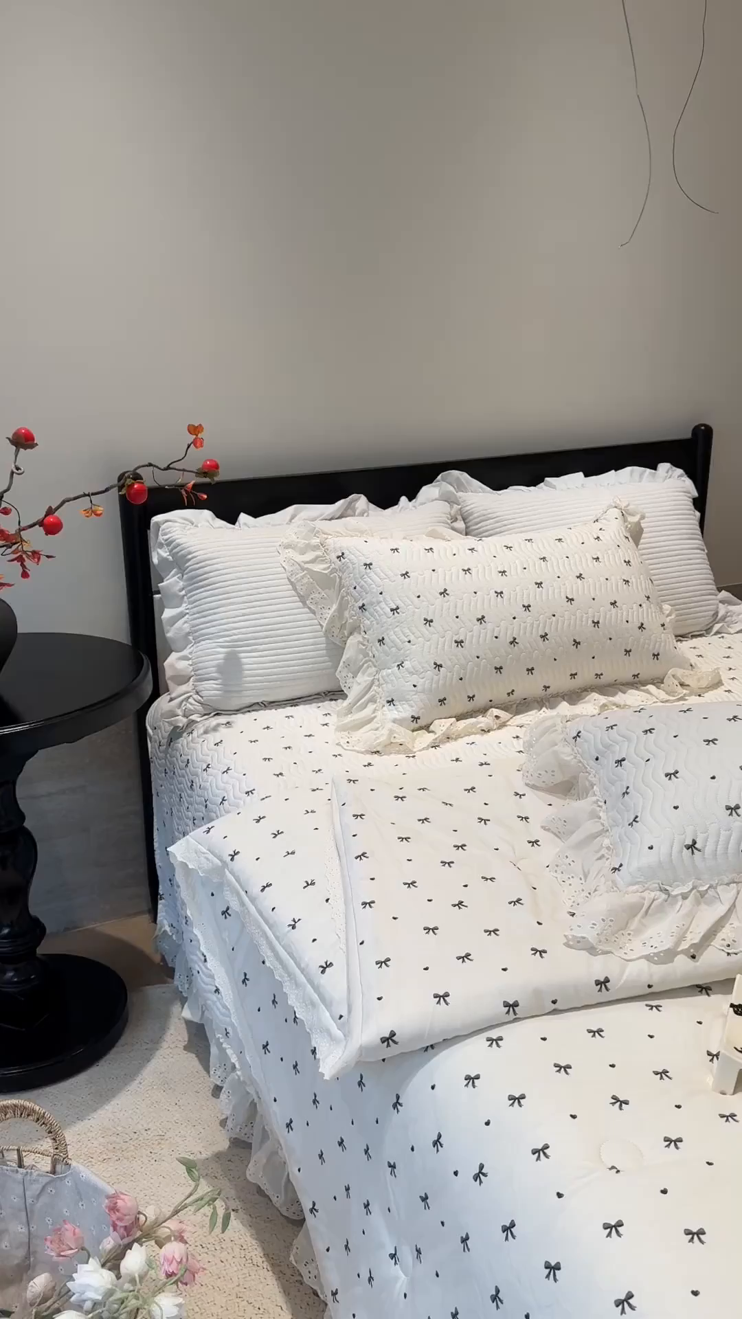 91家纺网 家纺一手货源 找家纺 莱豫家纺 2025新款全棉花边四季被5斤有同款床盖三件套 蝴蝶结