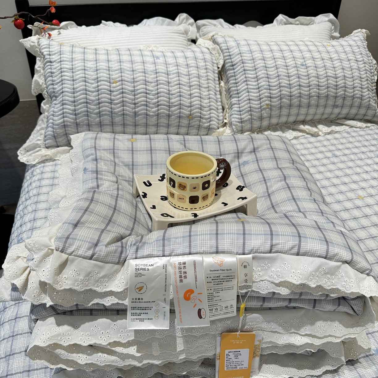 91家纺网 家纺一手货源 找家纺 莱豫家纺 2025新款全棉花边四季被5斤有同款床盖三件套 极光之星