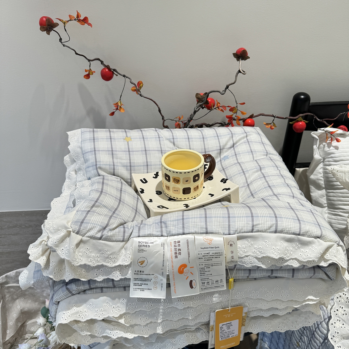 91家纺网 家纺一手货源 找家纺 莱豫家纺 2025新款全棉花边四季被5斤有同款床盖三件套 极光之星