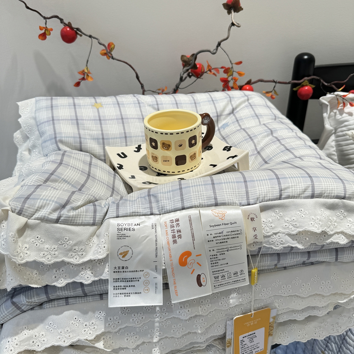 91家纺网 家纺一手货源 找家纺 莱豫家纺 2025新款全棉花边四季被5斤有同款床盖三件套 极光之星