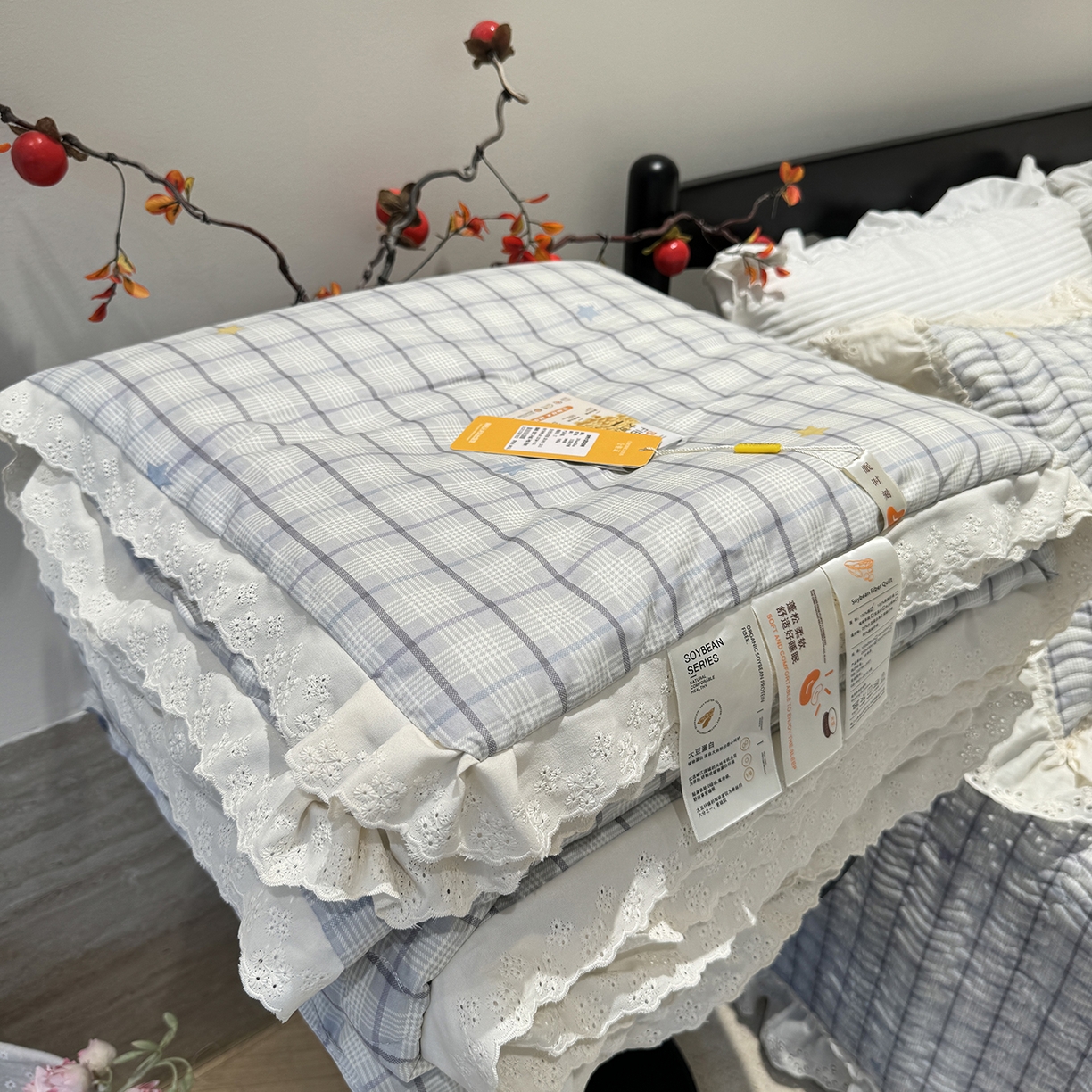 91家纺网 家纺一手货源 找家纺 莱豫家纺 2025新款全棉花边四季被5斤有同款床盖三件套 极光之星