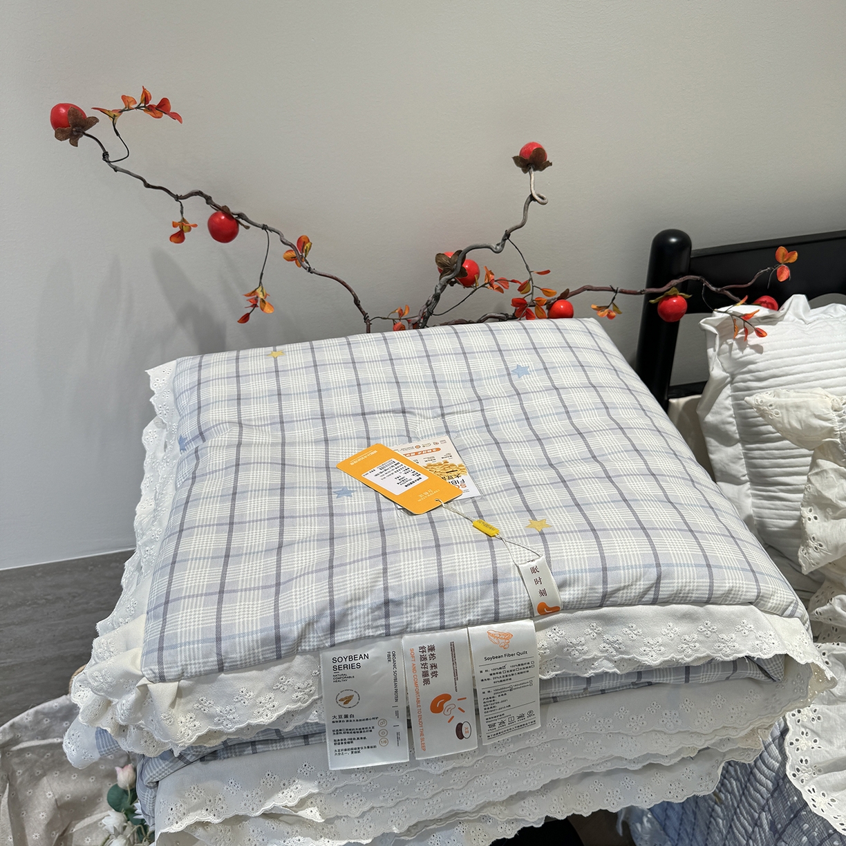 91家纺网 家纺一手货源 找家纺 莱豫家纺 2025新款全棉花边四季被5斤有同款床盖三件套 极光之星