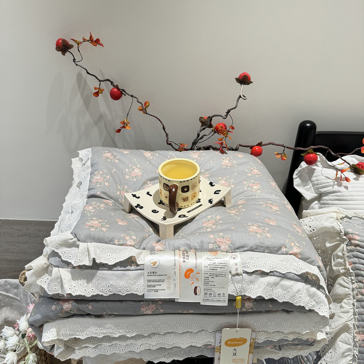 91家纺网 家纺一手货源 找家纺 莱豫家纺 2025新款全棉花边四季被5斤有同款床盖三件套 沫婉